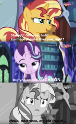 Size: 808x1312 | Tagged: safe, edit, edited edit, edited screencap, screencap, starlight glimmer, sunset shimmer, pony, unicorn, equestria girls, mirror magic, spoiler:eqg specials, canon, debate in the comments, duo, female, hello darkness my old friend, hilarious in hindsight, mare, op is a cuck, op is trying to start shit, song reference, sunset vs starlight debate, teletoon, the sound of silence