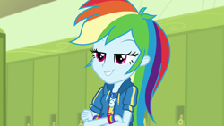 Size: 1280x720 | Tagged: safe, derpibooru import, screencap, rainbow dash, better together, equestria girls, a queen of clubs, geode of super speed, magical geodes, solo