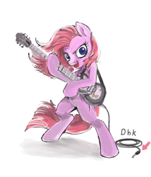 Size: 600x700 | Tagged: dead source, safe, artist:dexhaiken, pinkie pie, pony, bipedal, electric guitar, guitar, music, musical instrument, pinkamena diane pie, simple background, solo, white background