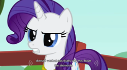 Size: 640x355 | Tagged: safe, screencap, rarity, pony, unicorn, keep calm and flutter on, meme, solo, youtube caption