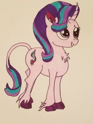 Size: 1512x2016 | Tagged: safe, artist:iffoundreturntorarity, starlight glimmer, classical unicorn, pony, unicorn, chest fluff, cloven hooves, leonine tail, solo, traditional art, unshorn fetlocks