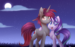 Size: 4500x2842 | Tagged: safe, artist:scarlet-spectrum, starlight glimmer, oc, pony, absurd resolution, commission, full moon, moon, night, open mouth, stars