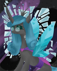 Size: 1903x2365 | Tagged: safe, artist:moskowizki, queen chrysalis, reversalis, changeling, changeling queen, female, glasses, mirror universe, solo