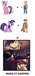 Size: 929x2000 | Tagged: safe, derpibooru import, twilight, twilight sparkle, g1, ethan, exploitable meme, make it happen, pokémon, red