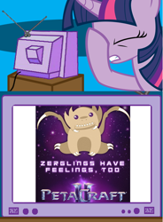 Size: 512x696 | Tagged: safe, derpibooru import, twilight sparkle, exploitable meme, facehoof, peta, starcraft, tv meme, zergling