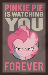 Size: 3300x5100 | Tagged: safe, artist:sirhcx, pinkie pie, earth pony, pony, fallout equestria, fanfic, fanfic art, female, forever, looking at you, mare, ministry mares, ministry of morale, older, pinkie pie is watching you, poster, propaganda, propaganda poster, smiling, solo, text