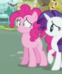 Size: 295x350 | Tagged: safe, screencap, pinkie pie, rarity, earth pony, ostrich, pony, unicorn, putting your hoof down, animated, burying, facehoof, head pat, pat, reaction image