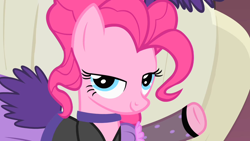 Size: 1280x720 | Tagged: safe, screencap, pinkie pie, earth pony, pony, over a barrel, choker, lidded eyes, one of the animators actually made this, saloon dress, saloon pinkie, solo