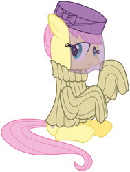 Size: 4525x6000 | Tagged: safe, artist:masem, idw, fluttershy, pegasus, pony, absurd resolution, alternate hairstyle, bottomless, clothes, hat, idw showified, partial nudity, simple background, solo, sweater, sweatershy, transparent background, vector, veil