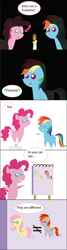 Size: 2184x8192 | Tagged: safe, artist:moonlightfan, derpibooru import, fluttershy, pinkie pie, rainbow dash, oc, oc:tridashie, earth pony, pegasus, pony, over a barrel, comic, old, pointy ponies