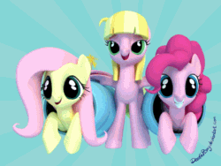 Size: 640x480 | Tagged: safe, artist:deathpwny, fluttershy, pinkie pie, oc, earth pony, pegasus, pony, 3d, andrea libman, animated, blender, ponified, voice actor