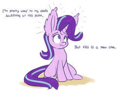 Size: 2000x1500 | Tagged: safe, artist:heir-of-rick, starlight glimmer, pony, unicorn, ama, colored sketch, dialogue, impossibly large ears, simple background, sitting, solo, white background