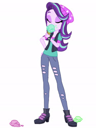 Size: 1536x2048 | Tagged: safe, artist:joshstacy, starlight glimmer, equestria girls, mirror magic, spoiler:eqg specials, beanie, dropped ice cream, eyes closed, female, food, hat, ice cream, simple background, solo, that human sure does love ice cream, white background