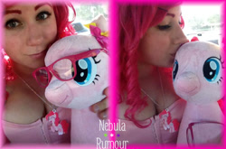 Size: 970x640 | Tagged: artist needed, safe, artist:lolipixiepop, artist:nebularumour, artist:relaxing-into-sanity, pinkie pie, human, build-a-bear, cosplay, irl, irl human, photo, plushie