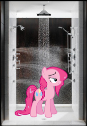 Size: 675x973 | Tagged: safe, pinkie pie, irl, photo, ponies in real life, shower, solo, wet, wet mane