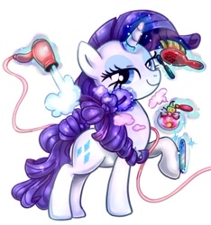 Size: 600x641 | Tagged: safe, artist:ichigoaimin, rarity, pony, unicorn, grooming, hair dryer, hooficure, magic, makeover, makeup, perfume, solo