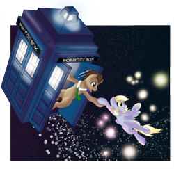 Size: 1000x971 | Tagged: safe, artist:kayla-san, derpy hooves, doctor whooves, pegasus, pony, doctor who, female, mare, necktie, space, tardis