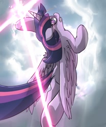 Size: 1000x1200 | Tagged: safe, artist:uc77, derpibooru import, twilight sparkle, twilight sparkle (alicorn), alicorn, pony, female, flying, magic, mare, solo