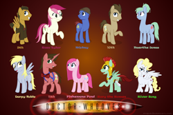 Size: 1200x800 | Tagged: safe, artist:snapai, derpy hooves, doctor whooves, pinkie pie, roseluck, surprise, pegasus, pony, companions, doctor who, eleventh doctor, female, mare, ninth doctor, pinkamena diane pie, ponified, tenth doctor