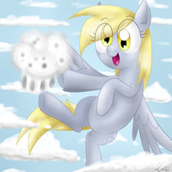 Size: 1000x1000 | Tagged: safe, artist:leibi97, derpy hooves, pegasus, pony, cloud, cloudy, female, mare, muffin, solo