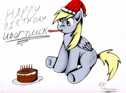 Size: 2212x1647 | Tagged: safe, artist:globalpredatorx, derpy hooves, pegasus, pony, female, hat, mare, santa hat, solo