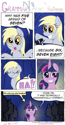 Size: 3309x6311 | Tagged: safe, artist:redapropos, derpy hooves, twilight sparkle, twilight sparkle (alicorn), alicorn, pony, blushing, comic, female, mare, stand-up comedy