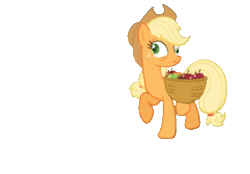 Size: 347x242 | Tagged: safe, applejack, earth pony, pony, applebuck season, animated, apple, basket, female, food, mare, silly, silly pony, simple background, solo, transparent background, who's a silly pony