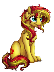 Size: 3000x4000 | Tagged: safe, artist:lupiarts, sunset shimmer, pony, unicorn, equestria girls, absurd resolution, chest fluff, cute, messy mane, shimmerbetes, silly, silly pony, simple background, solo, tongue out, transparent background