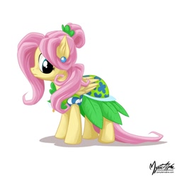 Size: 996x996 | Tagged: safe, artist:mysticalpha, fluttershy, pegasus, pony, alternate hairstyle, clothes, dress, solo