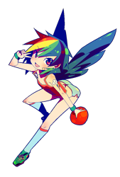 Size: 619x917 | Tagged: safe, artist:born-to-die, derpibooru import, rainbow dash, human, breasts, delicious flat chest, female, human female, humanized, peace sign, rainbow flat, shoes, simple background, sneakers, solo, transparent background, winged humanization, wings