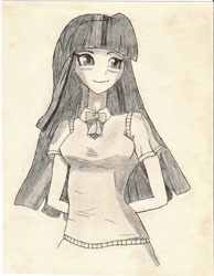 Size: 1698x2192 | Tagged: safe, artist:rubytuesdeys, derpibooru import, twilight sparkle, humanized, solo, traditional art