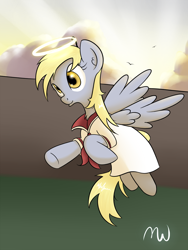 Size: 1500x2000 | Tagged: safe, artist:malwinters, derpy hooves, pegasus, pony, female, haibane renmei, halo, mare, rakka, solo