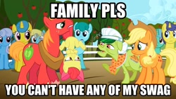 Size: 1280x720 | Tagged: safe, apple bloom, applejack, big macintosh, granny smith, earth pony, pony, image macro, male, stallion, swag