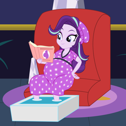 Size: 3000x3000 | Tagged: dead source, safe, artist:mintydrop2013, starlight glimmer, equestria girls, mirror magic, spoiler:eqg specials, belly, big belly, book, breasts, clothes, dress, female, preglight glimmer, pregnant, reading, sitting, solo, spa, starlight jiggler