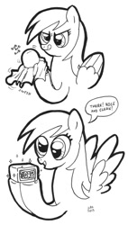 Size: 529x929 | Tagged: safe, artist:abronyaccount, derpy hooves, pegasus, pony, female, mare, monochrome, soap