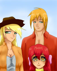 Size: 800x1000 | Tagged: safe, artist:darkamerion, artist:igniamatis, apple bloom, applejack, big macintosh, humanized