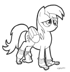 Size: 973x1000 | Tagged: safe, artist:abronyaccount, derpy hooves, pegasus, pony, clothes, female, lineart, mare, monochrome, sad, socks, solo