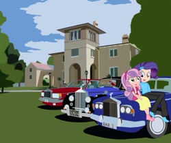 Size: 975x819 | Tagged: safe, artist:garretthegarret, rarity, sweetie belle, equestria girls, car, rolls-royce, rolls-royce silver dawn, rolls-royce silver shadow, rolls-royce silver spirit