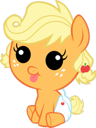 Size: 515x682 | Tagged: safe, edit, applejack, earth pony, pony, baby, baby pony, babyjack, derp, diaper, foal, silly, silly pony