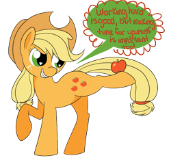 Size: 521x481 | Tagged: safe, artist:ponycide, applejack, earth pony, pony, active stretch, apple, balancing, obligatory apple, simple background, solo