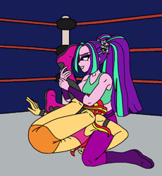 Size: 1056x1148 | Tagged: safe, artist:avispaneitor, aria blaze, sunset shimmer, equestria girls, armpits, equestria girls wrestling series, midriff, wrestling