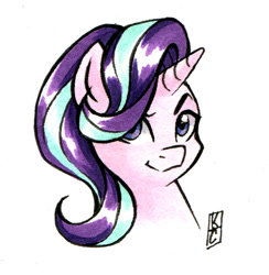 Size: 612x626 | Tagged: safe, artist:valkyrie-girl, starlight glimmer, pony, unicorn, bust, looking at you, marker drawing, portrait, simple background, solo, traditional art, white background