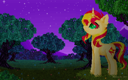 Size: 1900x1200 | Tagged: safe, artist:0okami-0ni, sunset shimmer, pony, unicorn, night, pixel art, solo