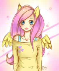 Size: 500x600 | Tagged: safe, artist:headphonemonster, fluttershy, eared humanization, humanized, solo, winged humanization