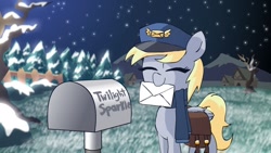 Size: 800x450 | Tagged: safe, artist:alfa995, derpy hooves, pegasus, pony, female, mail, mailbox, mailmare, mare, mouth hold, solo, winter