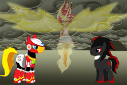 Size: 900x600 | Tagged: safe, artist:trungtranhaitrung, sunset shimmer, pony, equestria girls, crossover, daydream shimmer, equestria girls ponified, megaman x, ponified, shadow the hedgehog, sonic the hedgehog (series), zero