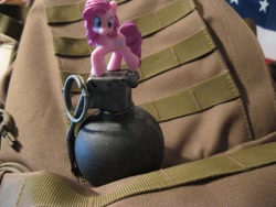 Size: 640x480 | Tagged: safe, pinkie pie, blind bag, figure, grenade, irl, military, photo, run for your lives, toy