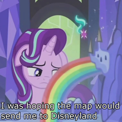 Size: 760x760 | Tagged: safe, edit, edited screencap, screencap, starlight glimmer, pony, unicorn, a royal problem, cropped, cutie map, cutie mark, disneyland, image macro, meme, rainbow, solo, twilight's castle