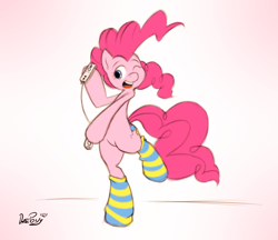 Size: 980x848 | Tagged: safe, artist:datponypl, pinkie pie, pony, action pose, bipedal, clothes, dancing, game, socks, solo, striped socks, wii