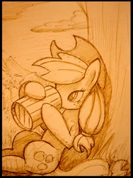 Size: 1608x2144 | Tagged: safe, artist:unitoone, applejack, earth pony, pony, cider, solo, traditional art